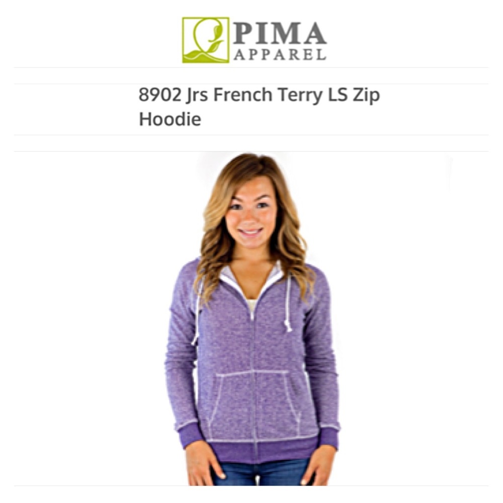 PURPLE ZIP HOODIE! Juniors XXL Long Sleeve French Terry; PIMATEE by PIMA APPAREL